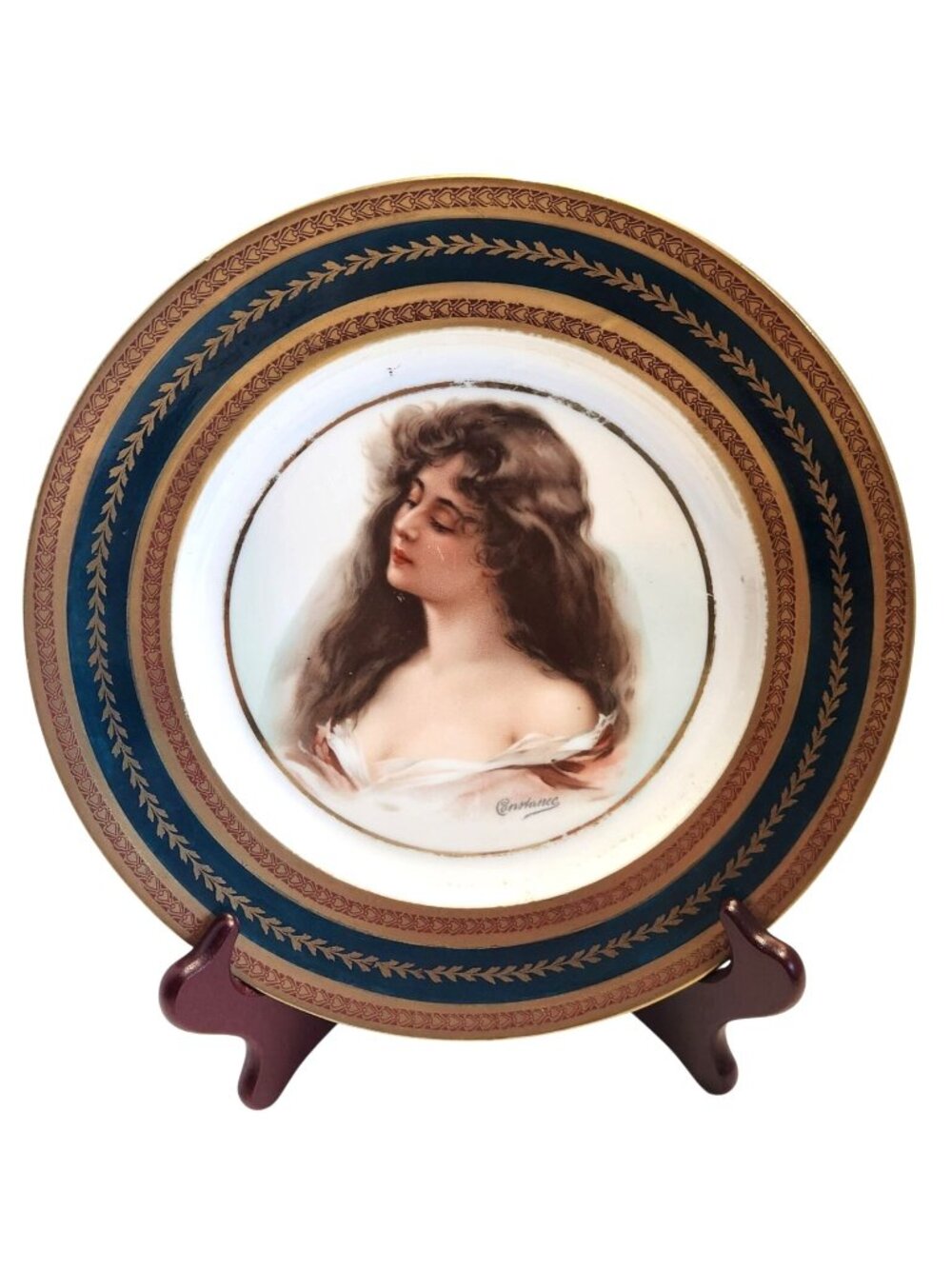 Antique Austrian Portrait Plate By Constance Gold Gilt Signed Collectible READ